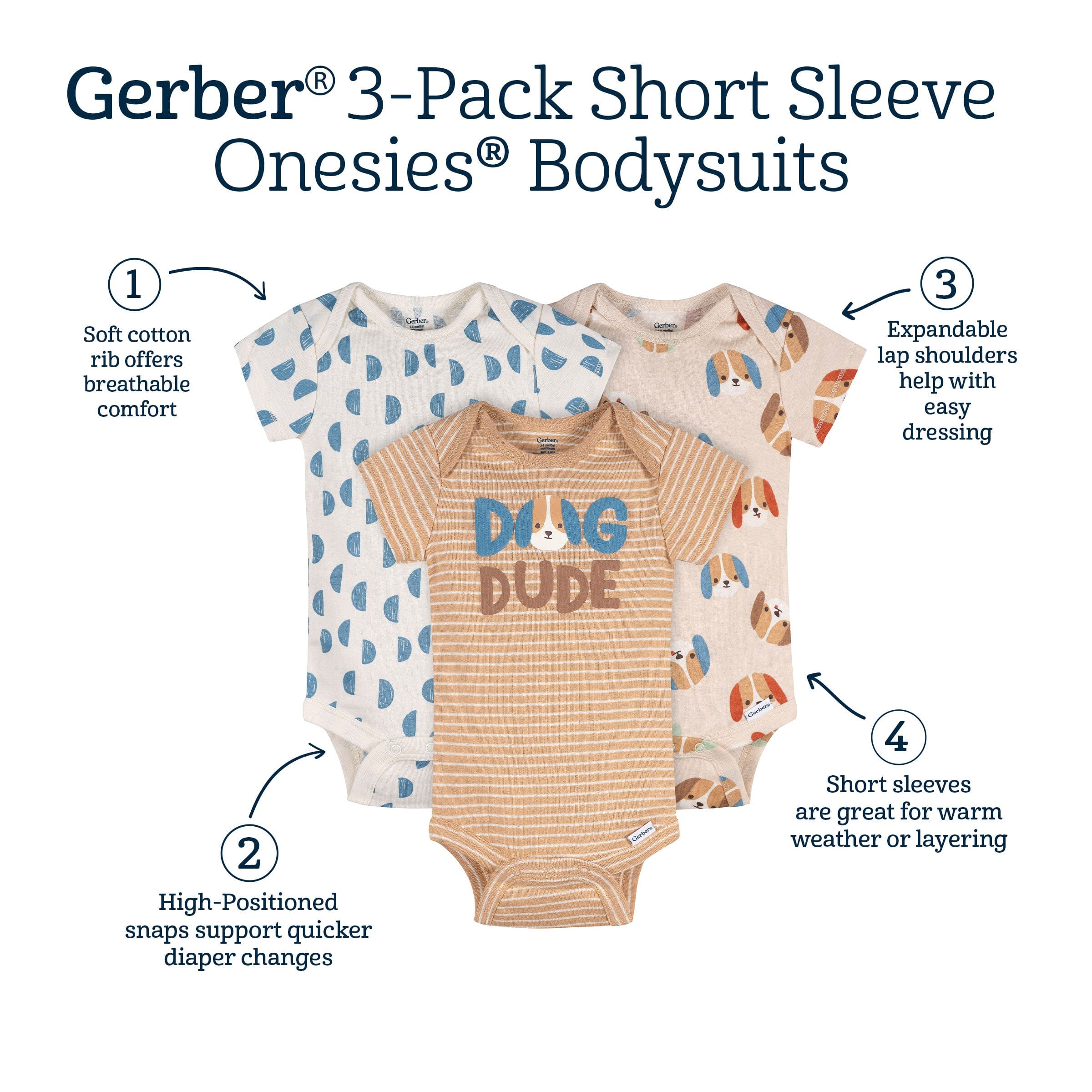 Gerber Baby Short-Sleeve Onesies Bodysuits (8-Pack)